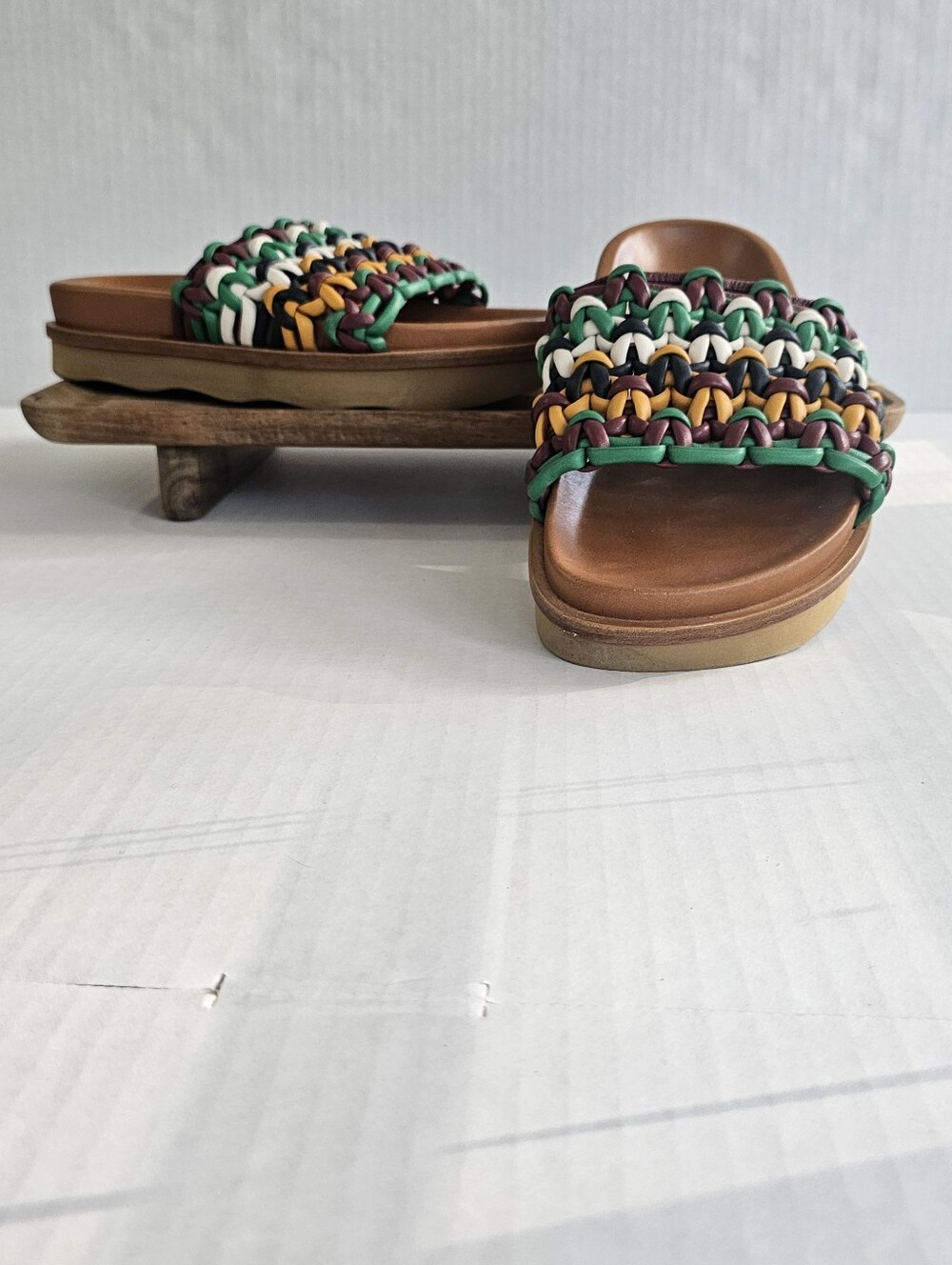 Chloe Wavy Woven Sandals Size EU 37 Multicolor Slides Leather Slip On